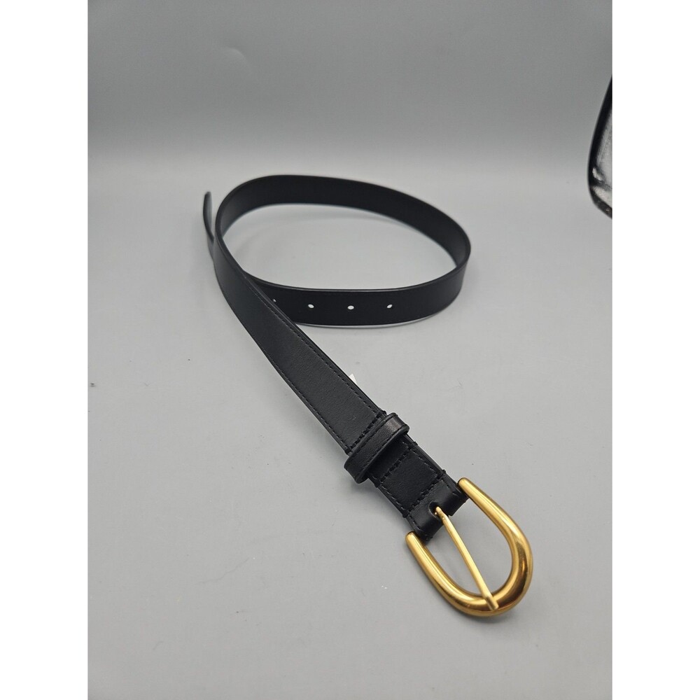 Aritzia Accent Solid Brass Leather Belt Black Gold XS Brass Buckle Womens